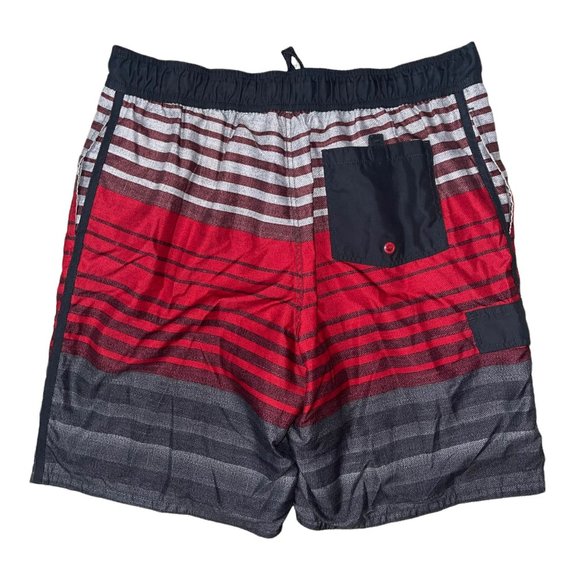 Ocean Pacific OP Swim Trunks Mens L 36-38 Red Gray Striped Pocket Logo Swimwear - Picture 4 of 8
